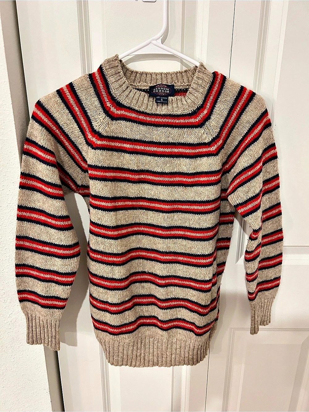Vintage Kenneth Gordon Striped Wool Sweater Small Grandpacore Raglan Crewneck